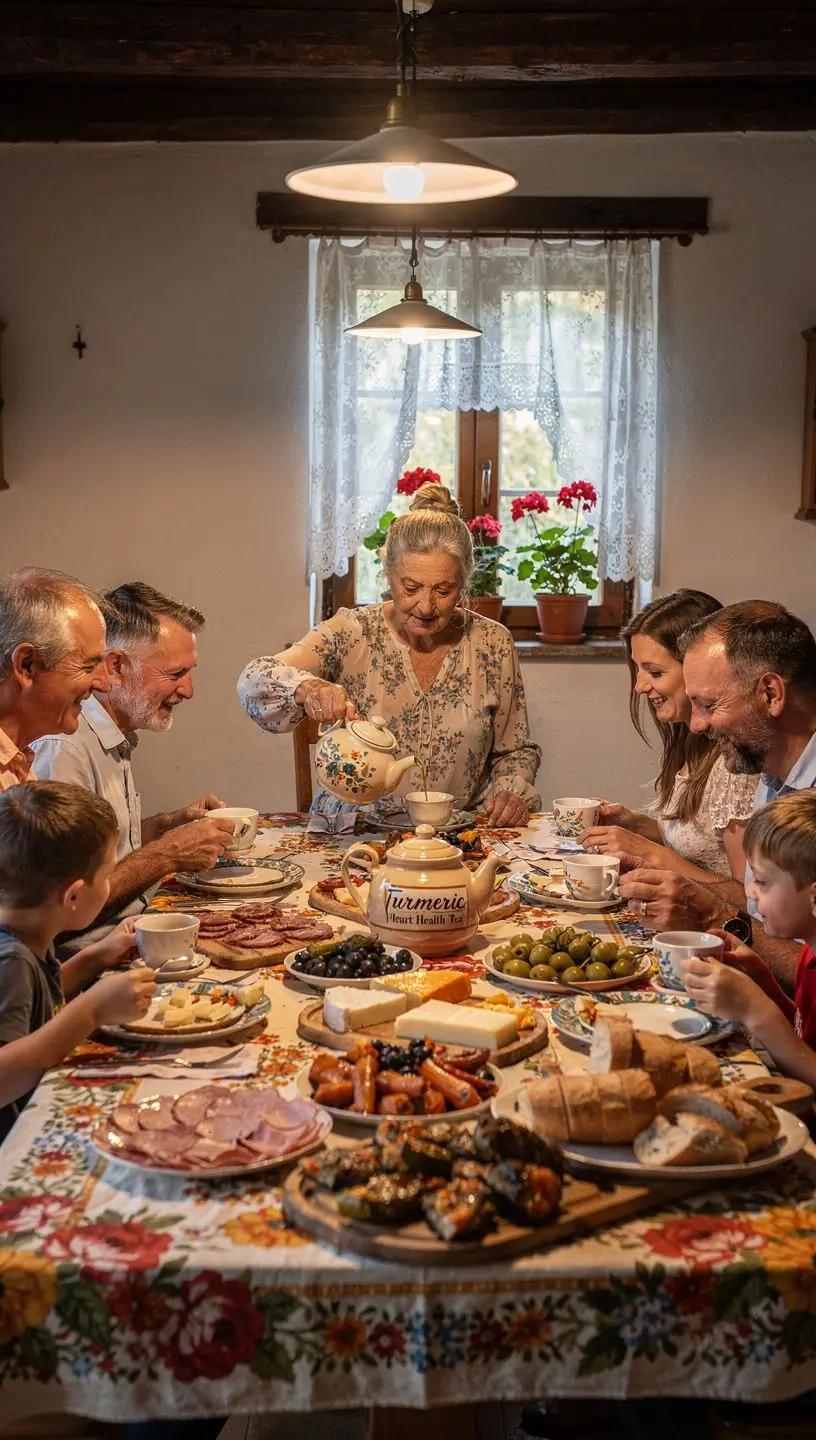 Šalica čaja s kurkumom na stolu uz knjigu i svijeću.