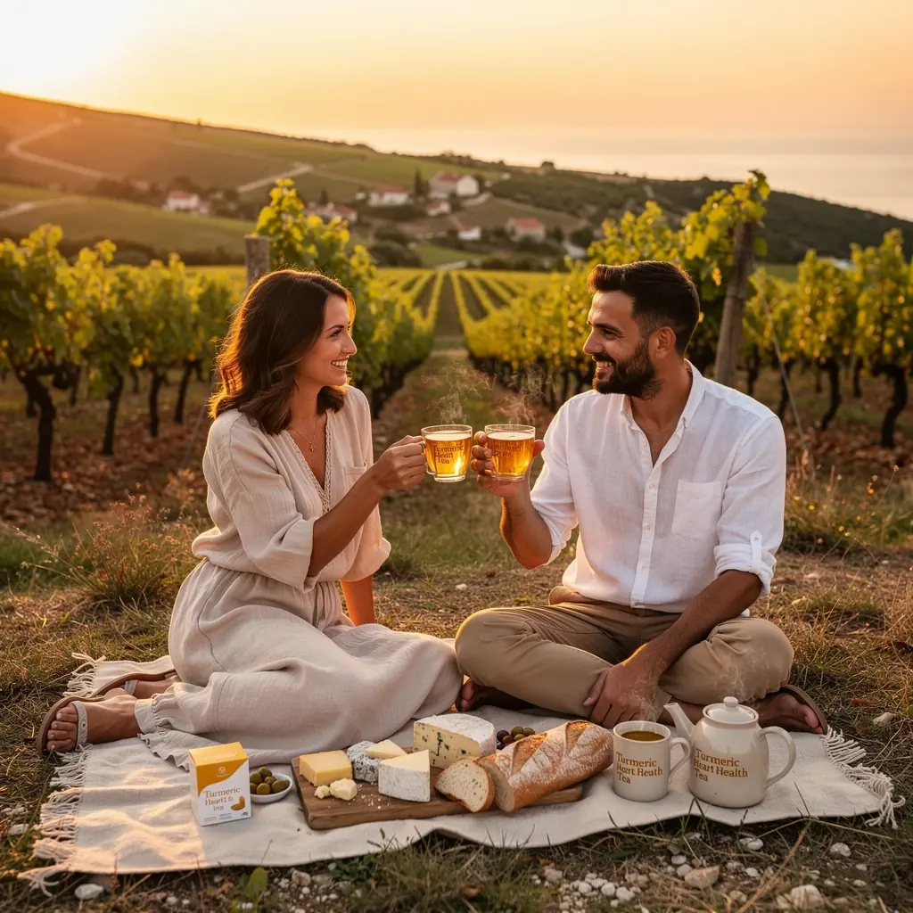 Osoba koja uživa u čaju od kurkume uz prirodnu pozadinu.