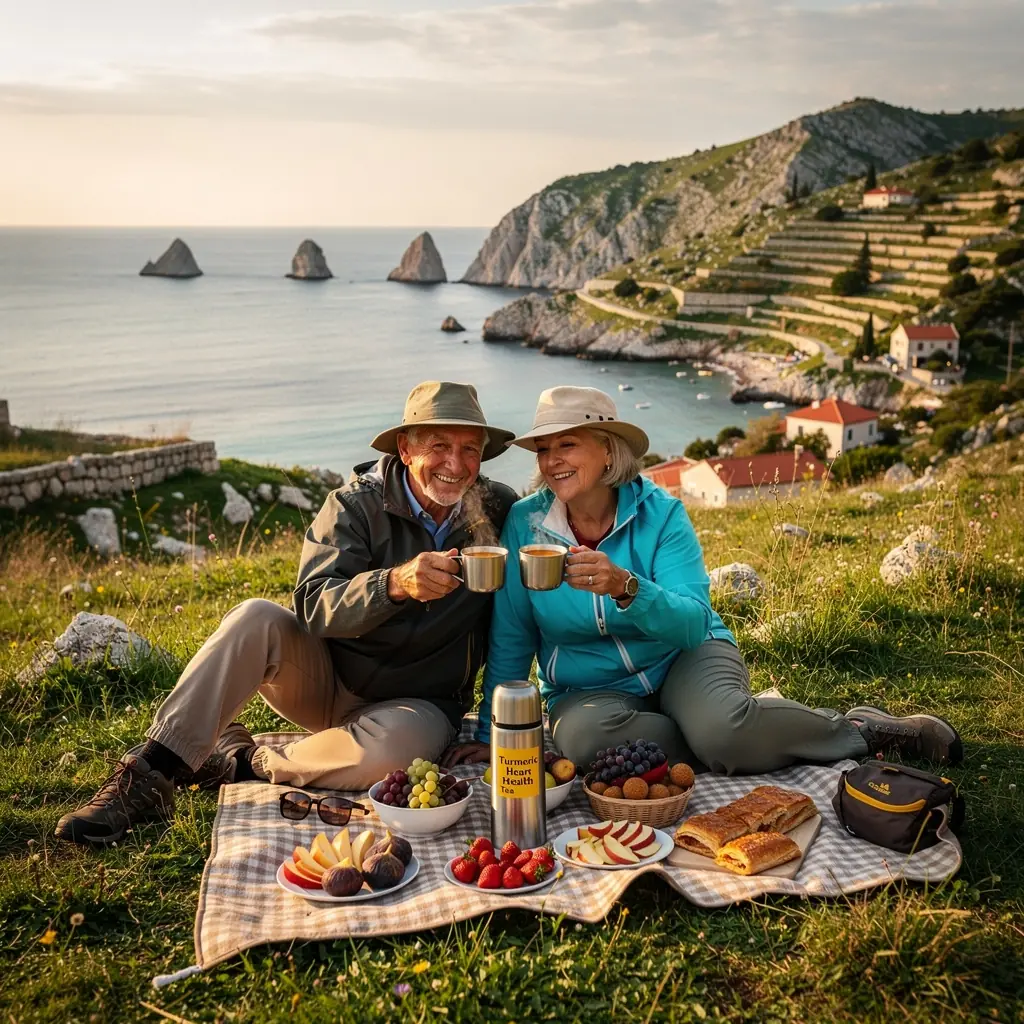 Žena koja uživa u šalici čaja od kurkume u sunčanom parku